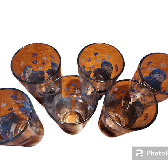 Vintage Snowman Snowflake KIG Indonesia Glassware 12oz Set of 5 - Picture 2 of 5